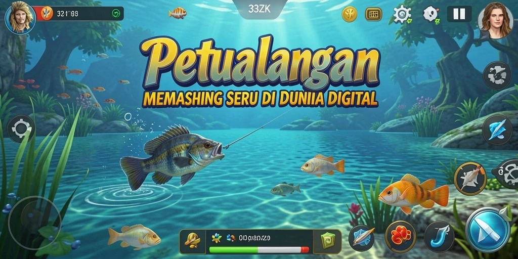 Screenshot gameplay 33ZK yang menampilkan aksi memancing yang mendebarkan.