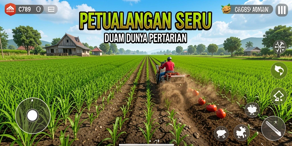 Screenshot C789 menampilkan gameplay pertanian yang penuh warna dan interaktif.