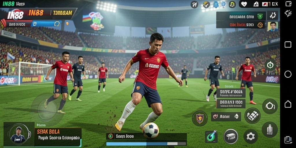 Tampilan gameplay IN88 dengan aksi pertandingan sepak bola yang menegangkan.
