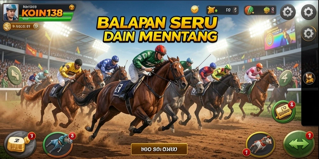 Tampilan gameplay KOIN138 dengan mobil balap melaju kencang di trek.