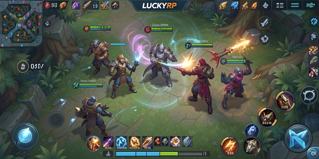 Tampilan dinamis LUCKYRP dengan aksi pertempuran yang intens.
