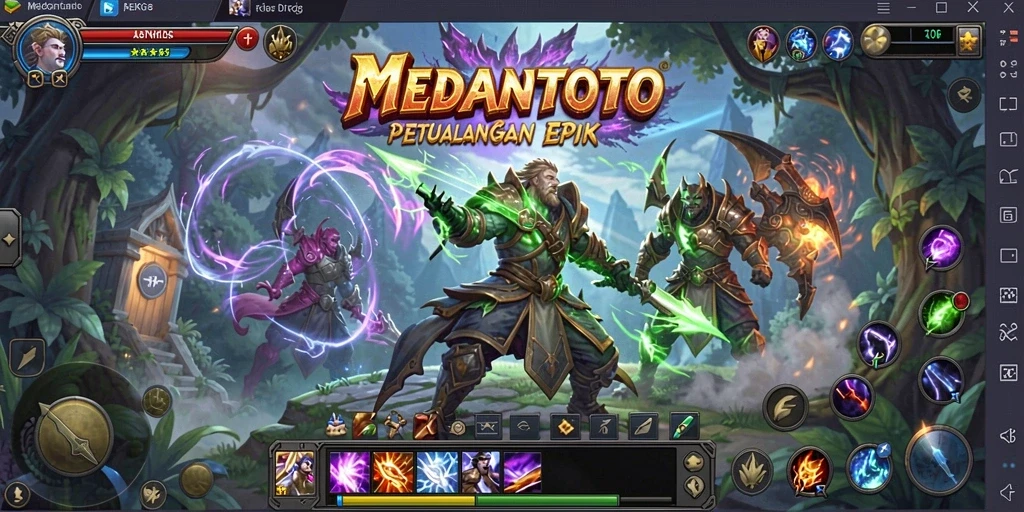 Tangkapan layar menunjukkan karakter bertarung melawan monster di MEDANTOTO.