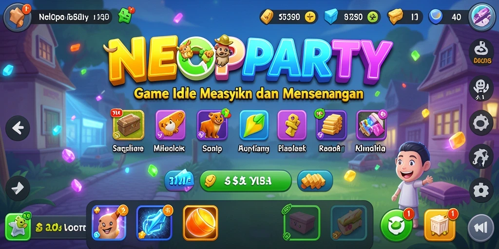 Tampilan gameplay NEOPARTY yang memikat dan penuh aksi Idle.
