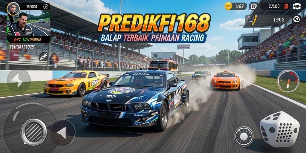 Tampilan gameplay PREDIKSI168 yang mendebarkan dengan mobil balap cepat.