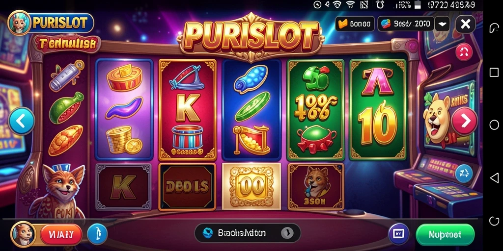 Screenshot gameplay PURISLOT menampilkan mesin slot yang menarik dengan efek visual yang memukau.