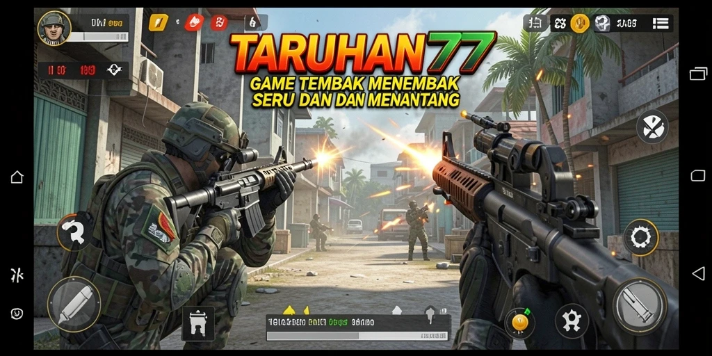 Tangkapan layar TARUHAN77 menampilkan aksi tembak menembak yang mendebarkan.